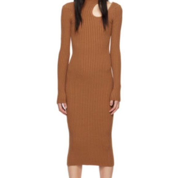 New Anine Bing Dress Medium Womens Victoria Turtleneck Shoulder Cut Out Midi L - Picture 3 of 9